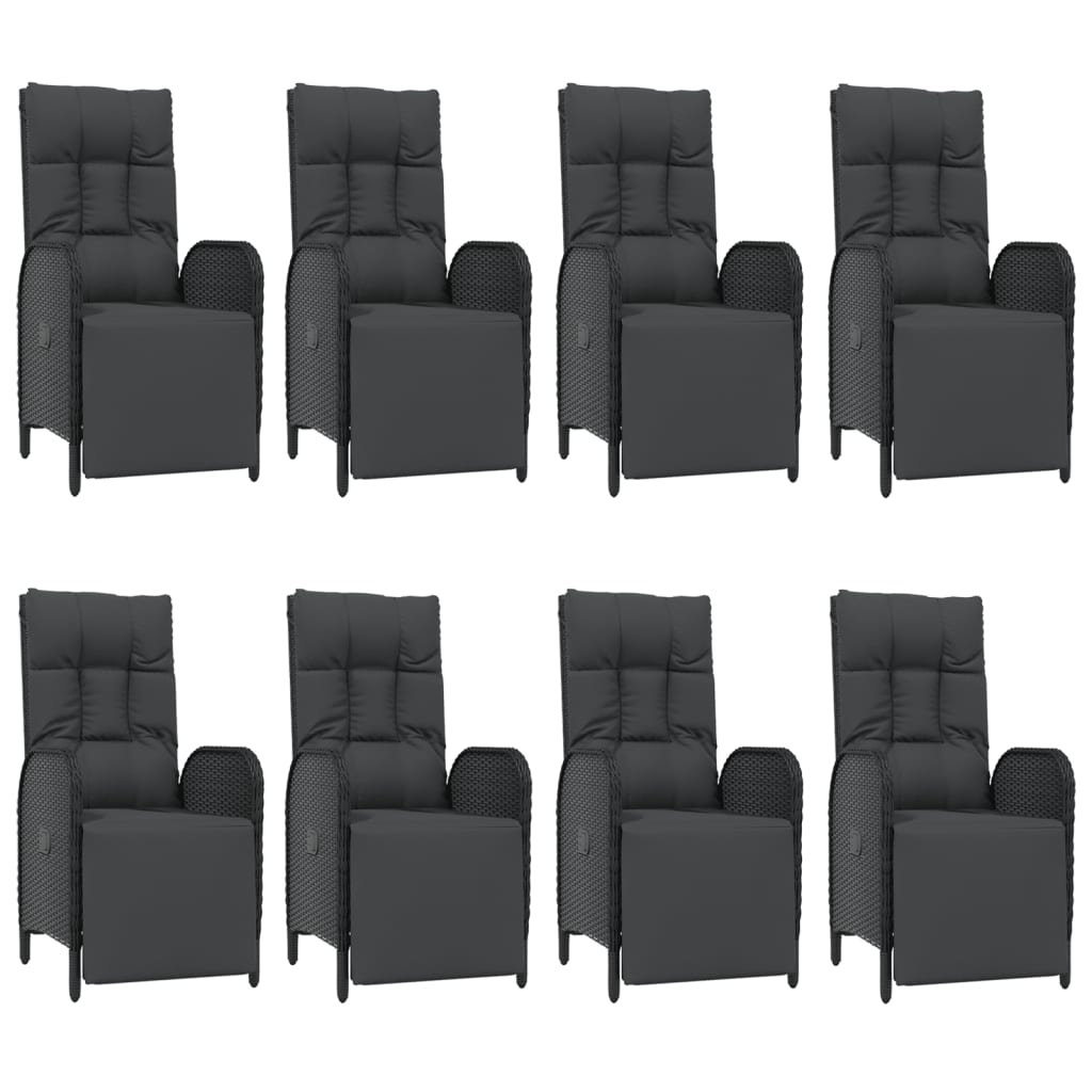 9 Piece Garden Dining Set with Cushions Black Poly Rattan