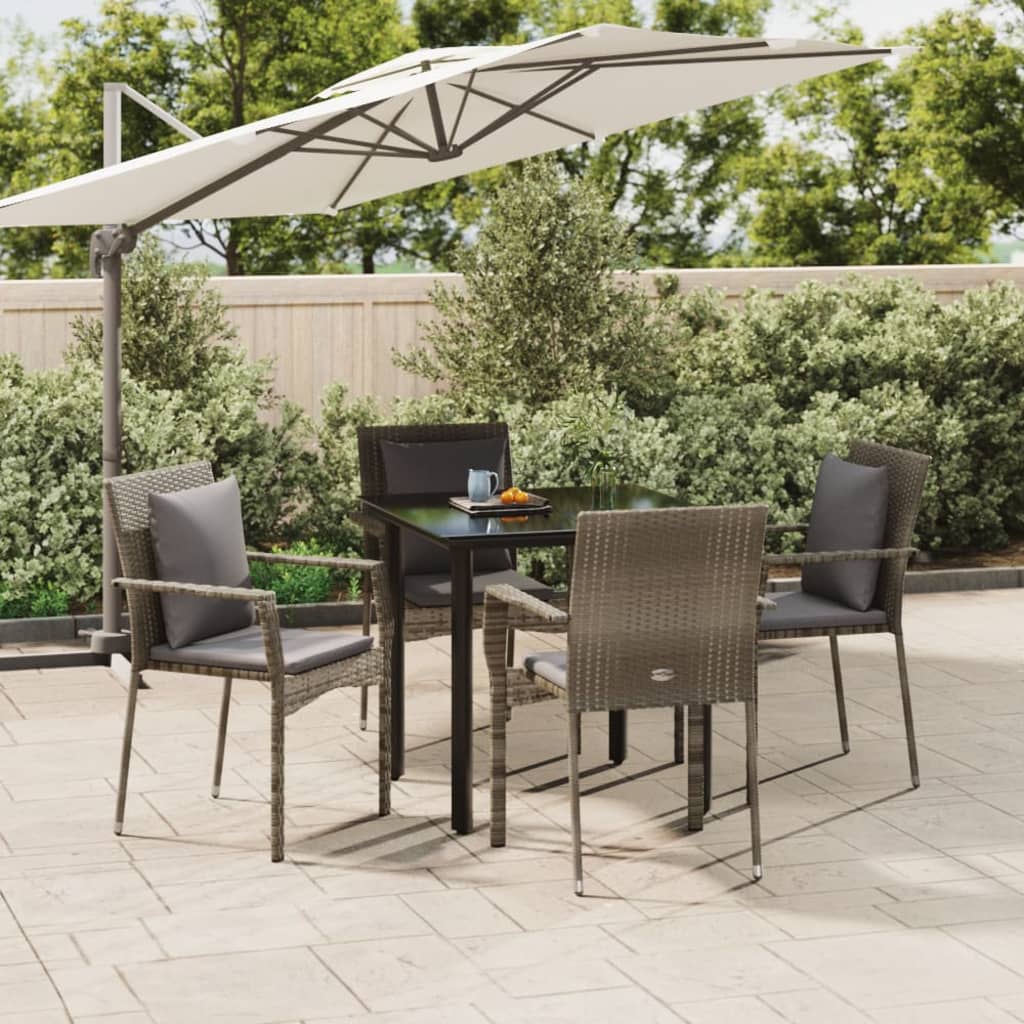 5 Piece Garden Dining Set with Cushions Black&Grey Poly Rattan