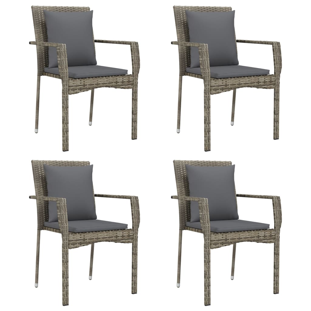 5 Piece Garden Dining Set with Cushions Black and Grey Poly Rattan