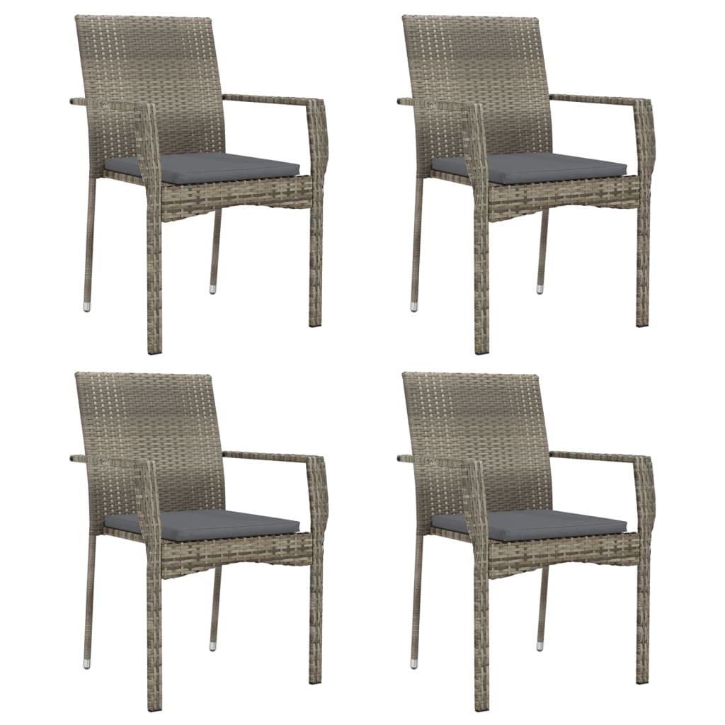 5 Piece Garden Dining Set with Cushions Black&Grey Poly Rattan