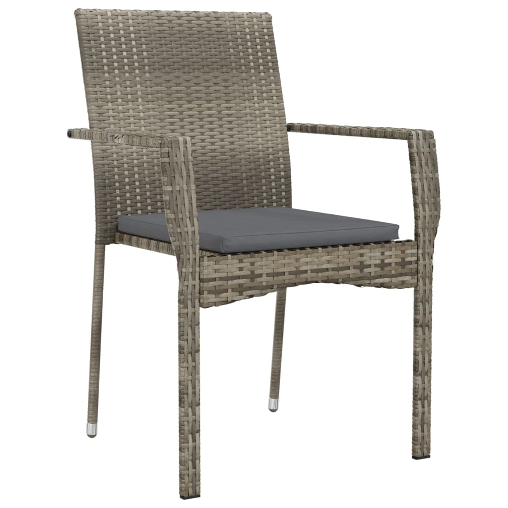5 Piece Garden Dining Set with Cushions Black&Grey Poly Rattan