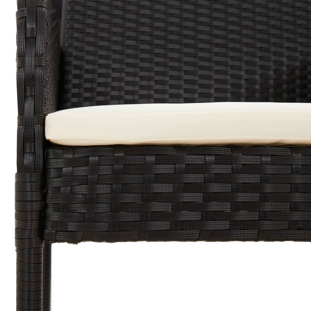 3 Piece Garden Dining Set with Cushions Black Poly Rattan