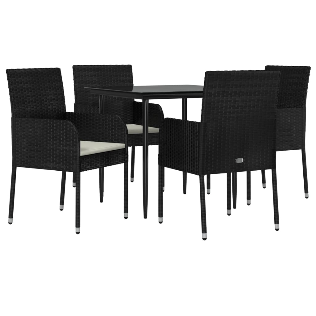 5 Piece Garden Dining Set with Cushions Black Poly Rattan