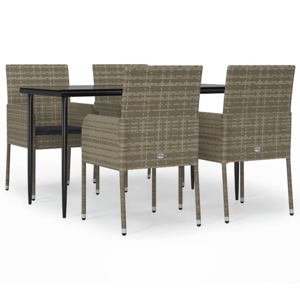 5 Piece Garden Dining Set with Cushions Black&Grey Poly Rattan