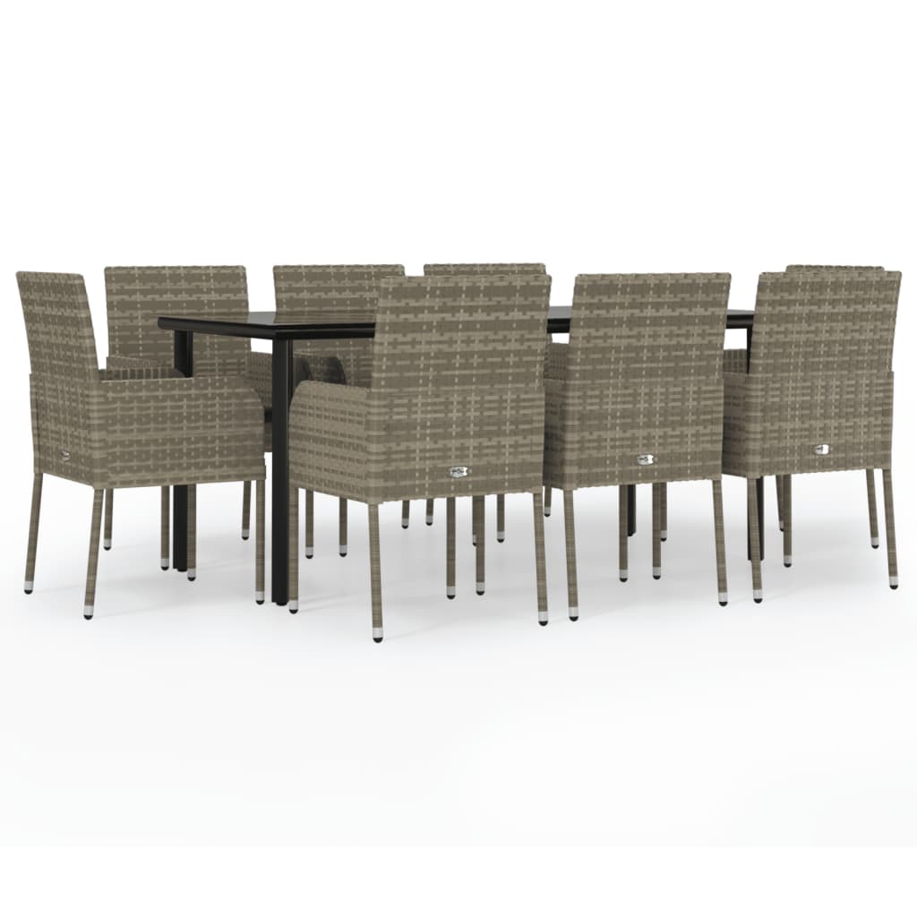 9 Piece Garden Dining Set with Cushions Black and Grey Poly Rattan