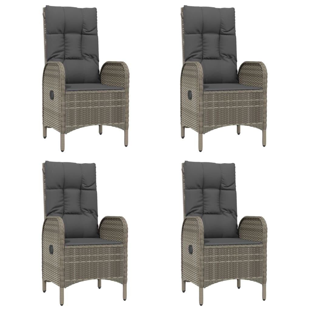 5 Piece Garden Dining Set with Cushions Black and Grey Poly Rattan