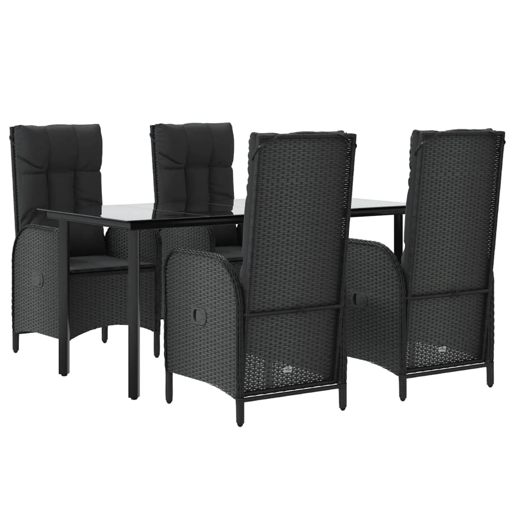 5 Piece Garden Dining Set with Cushions Black Poly Rattan