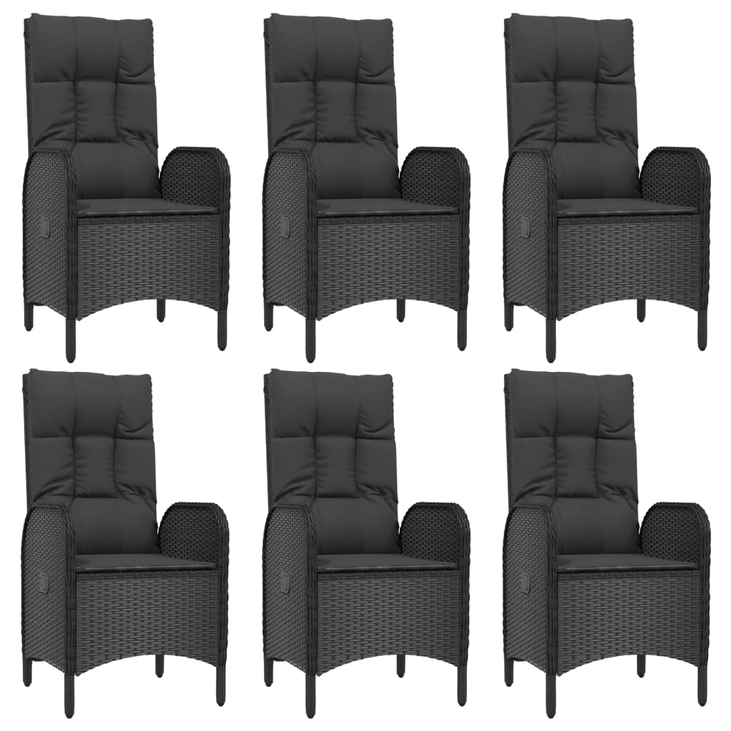 7 Piece Garden Dining Set with Cushions Black Poly Rattan