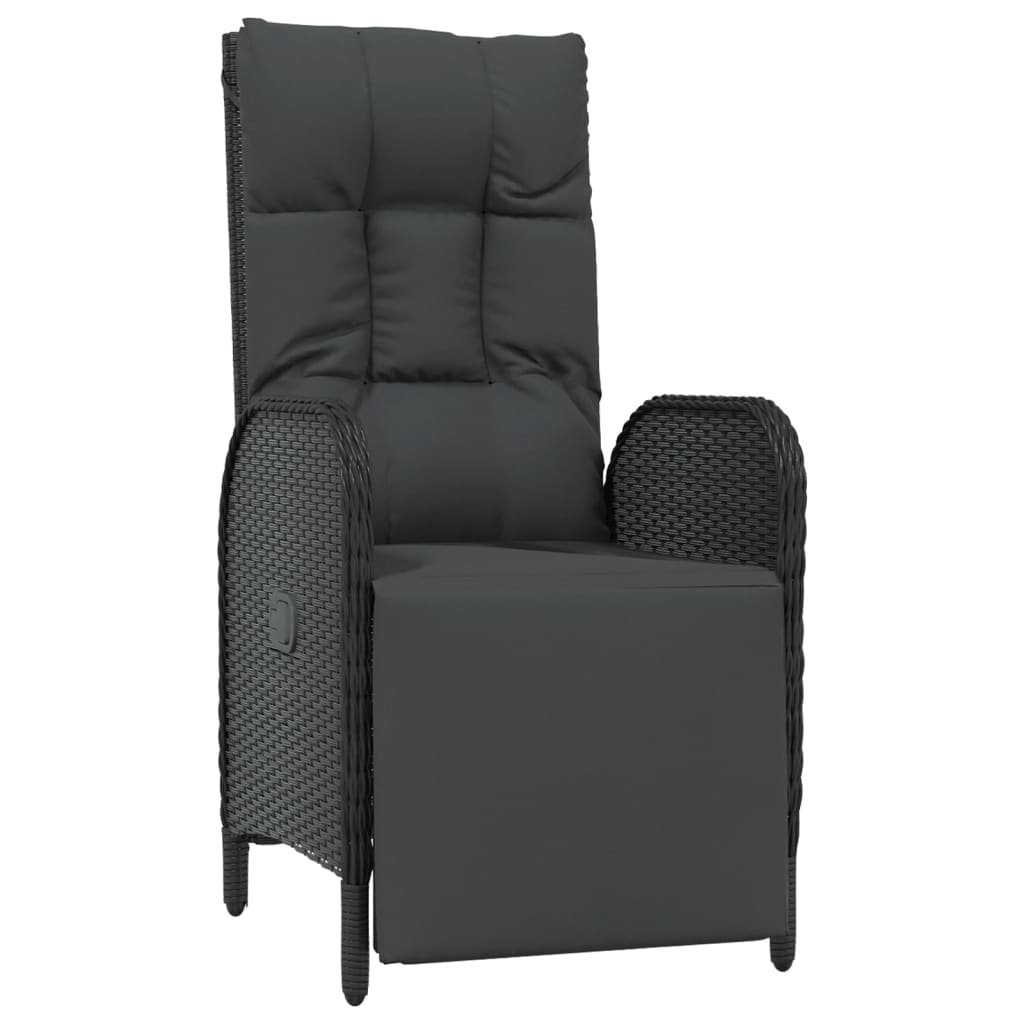 5 Piece Garden Dining Set with Cushions Black Poly Rattan