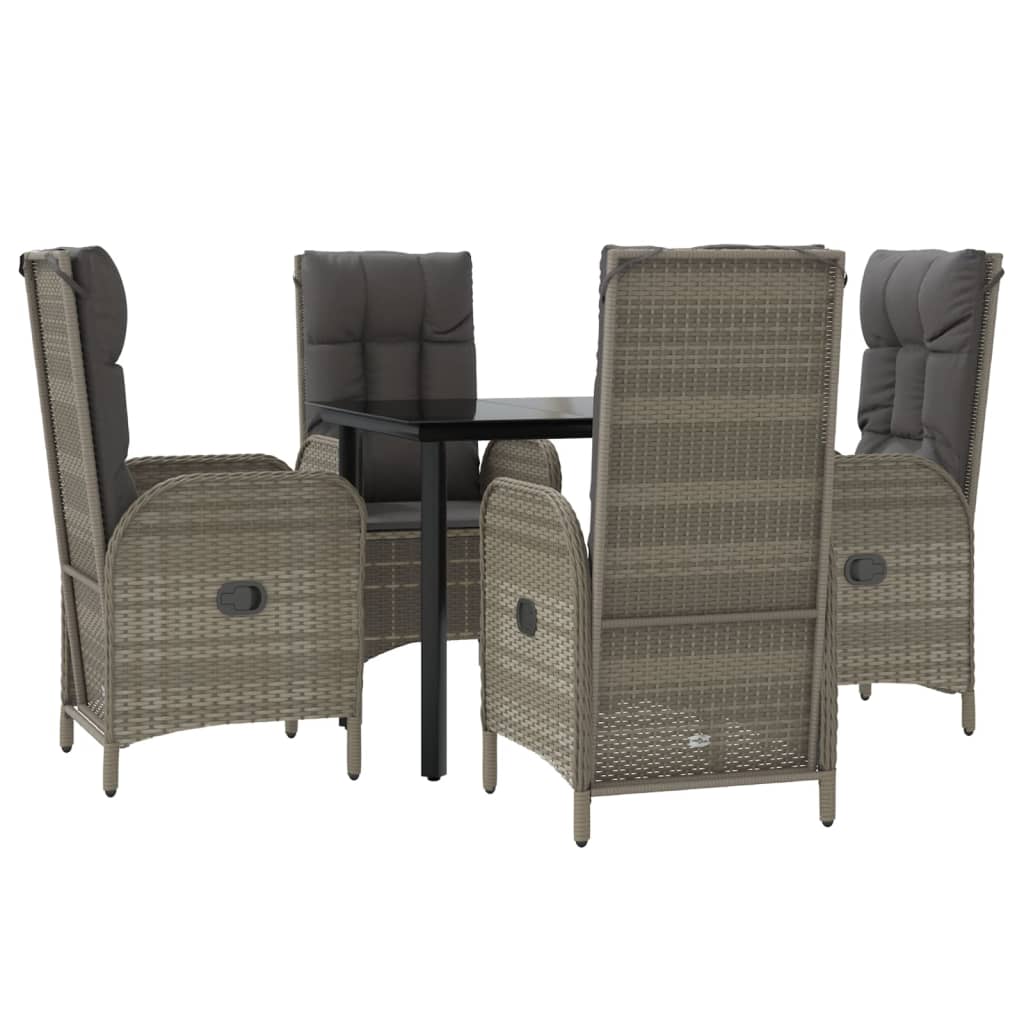 5 Piece Garden Dining Set with Cushions Black and Grey Poly Rattan