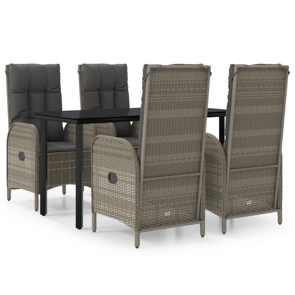 5 Piece Garden Dining Set with Cushions Black and Grey Poly Rattan