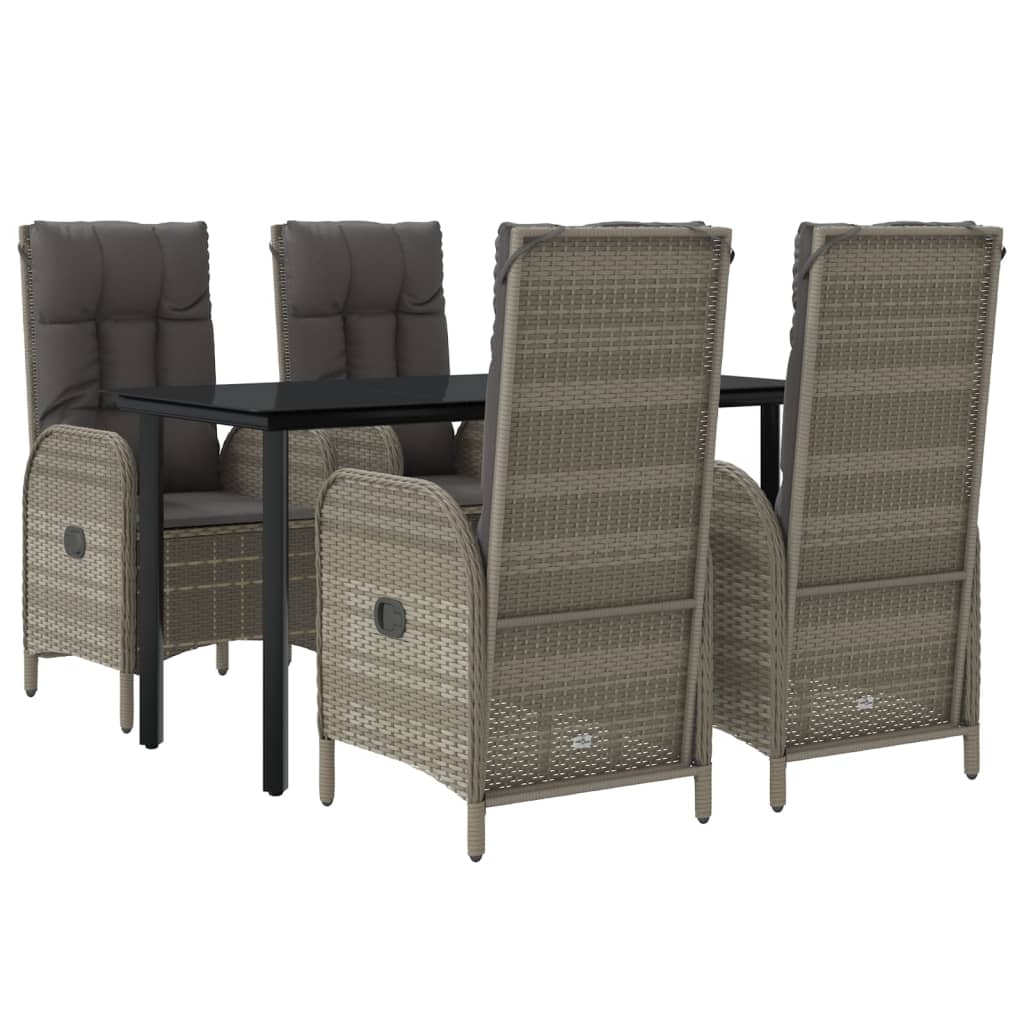 5 Piece Garden Dining Set with Cushions Black and Grey Poly Rattan