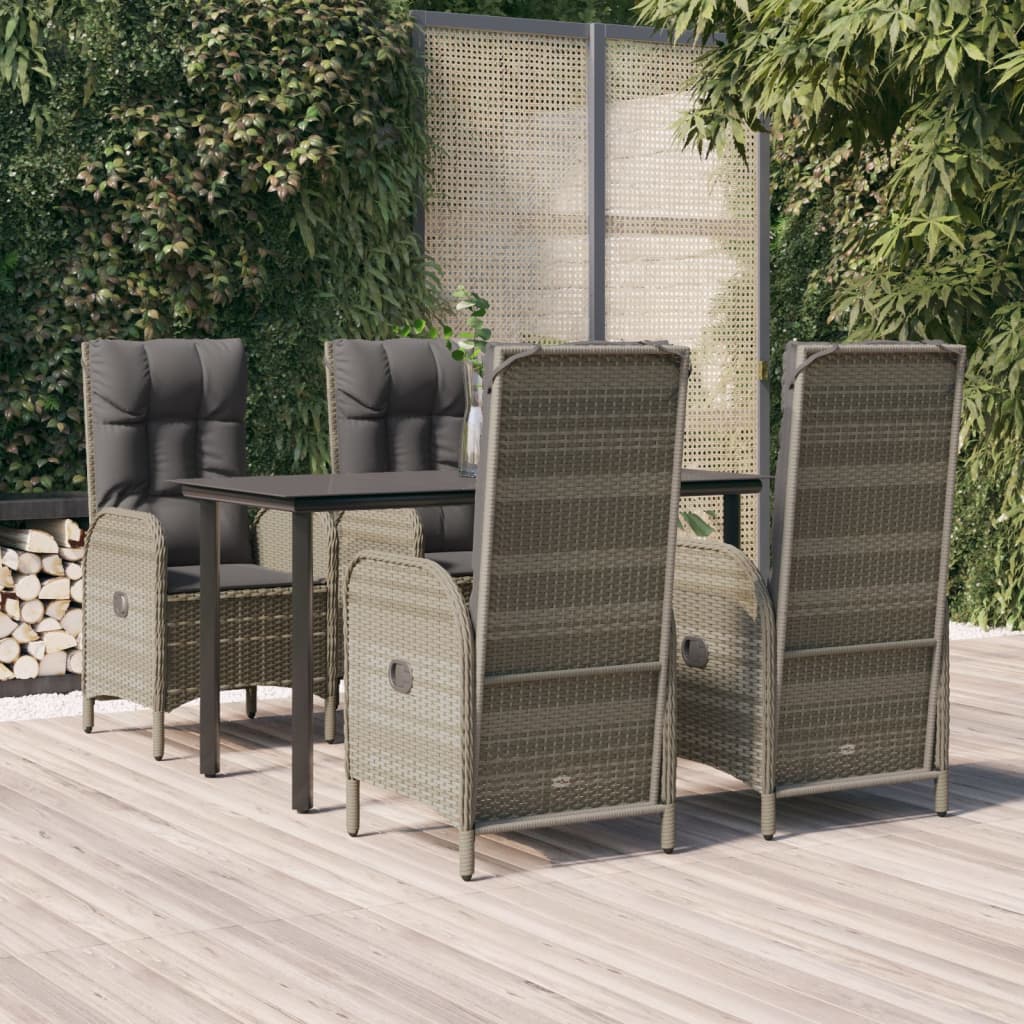 5 Piece Garden Dining Set with Cushions Black and Grey Poly Rattan