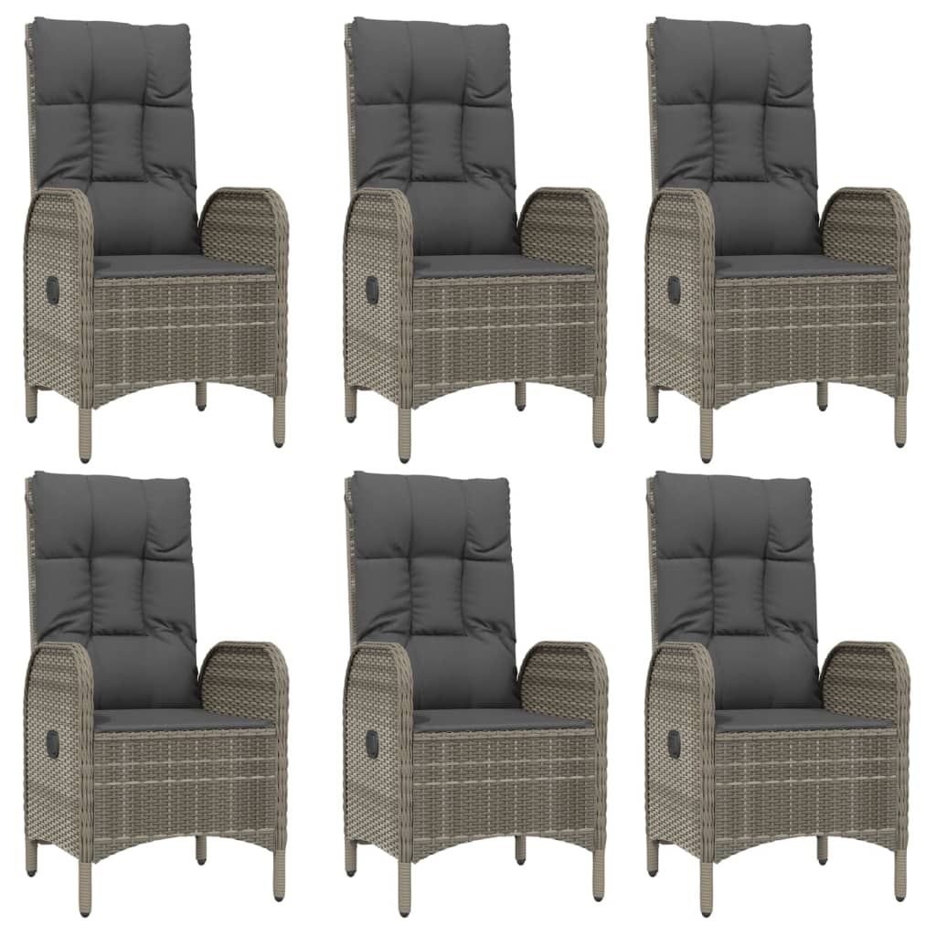 7 Piece Garden Dining Set with Cushions Black and Grey Poly Rattan