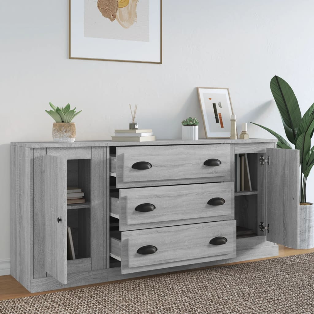 Sideboards 3 pcs Grey Sonoma Engineered Wood