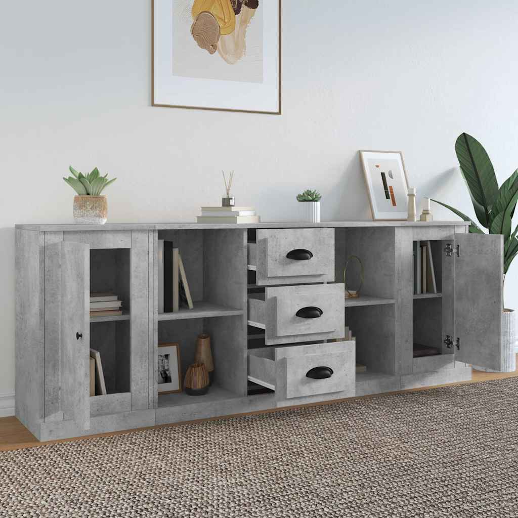 Sideboards 3 pcs Concrete Grey Engineered Wood
