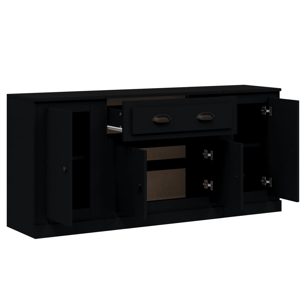 Sideboards 3 pcs Black Engineered Wood