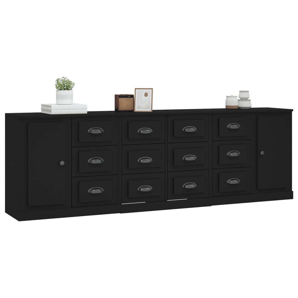 Sideboards 3 pcs Black Engineered Wood