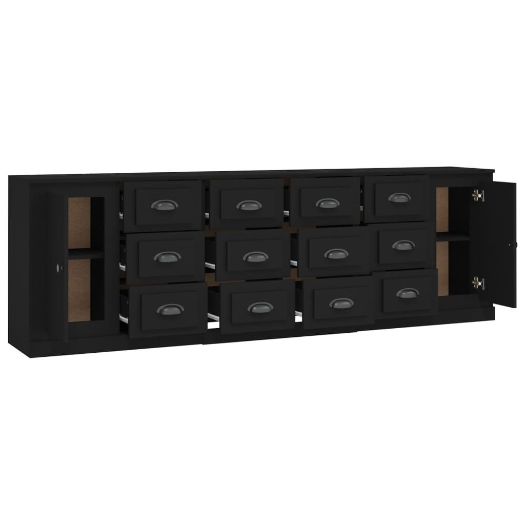 Sideboards 3 pcs Black Engineered Wood