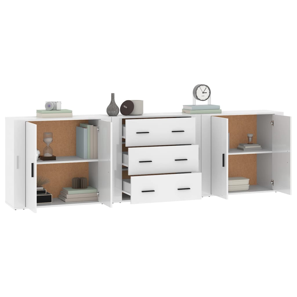 Sideboards 3 pcs High Gloss White Engineered Wood