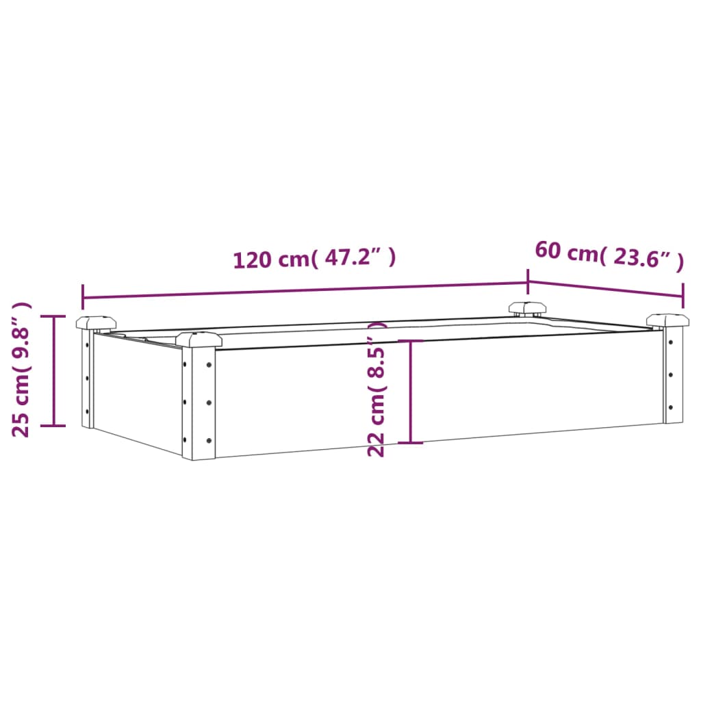 Garden Raised Bed with Liner Brown 120x60x25 cm Solid Wood Fir