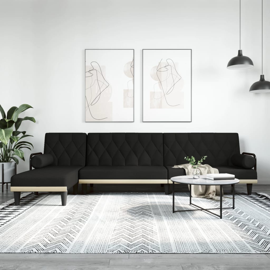 L-shaped Sofa Bed Black 260x140x70 cm Fabric