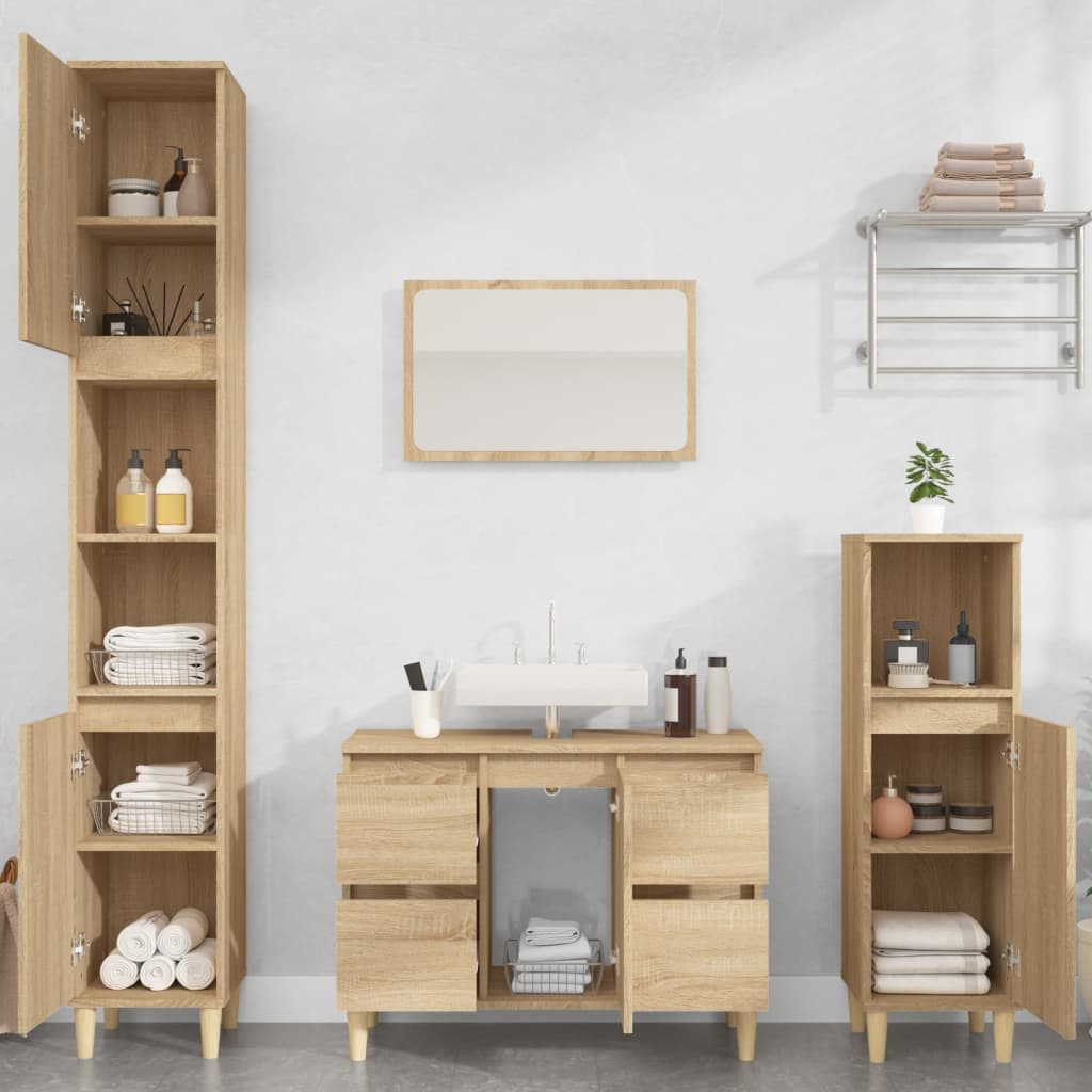 3 Piece Bathroom Furniture Set Sonoma Oak Engineered Wood