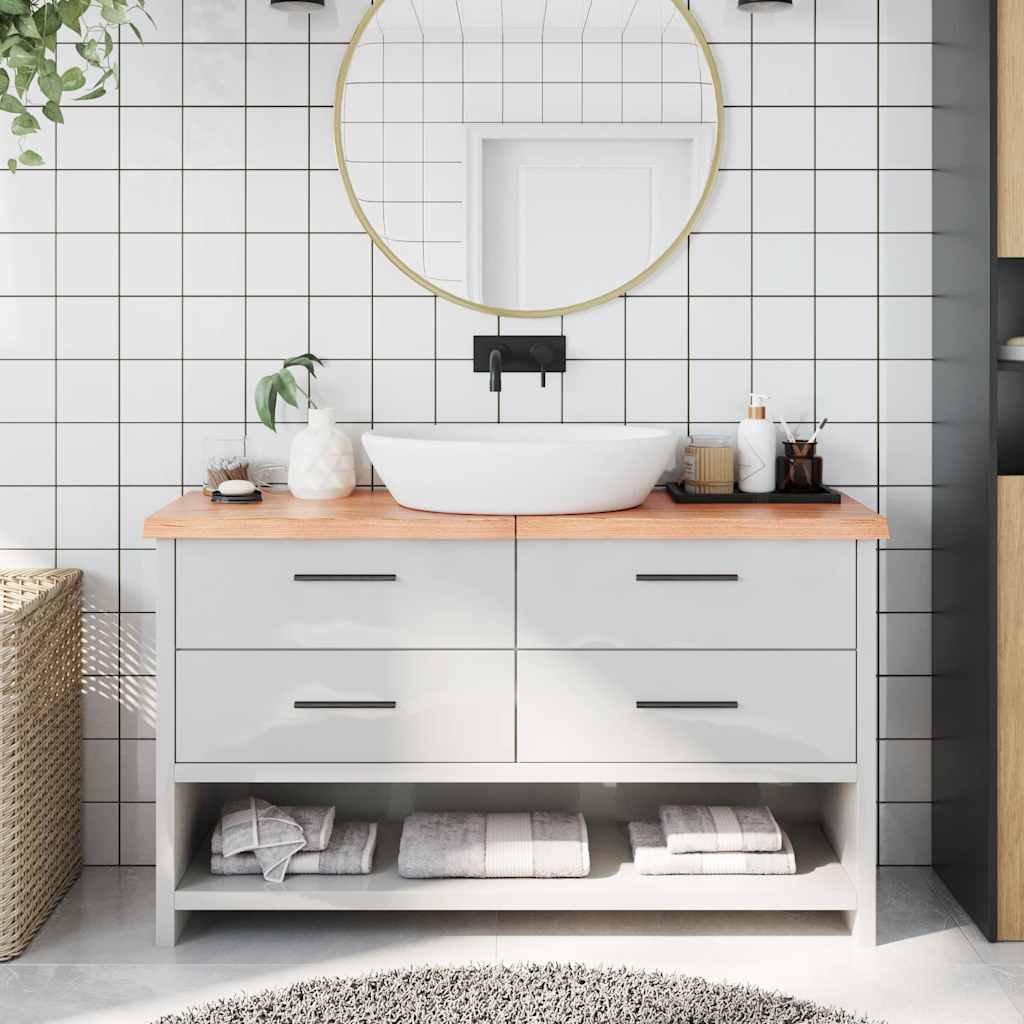 Bathroom Countertop Light Brown 140x30x4 cm Treated Solid Wood