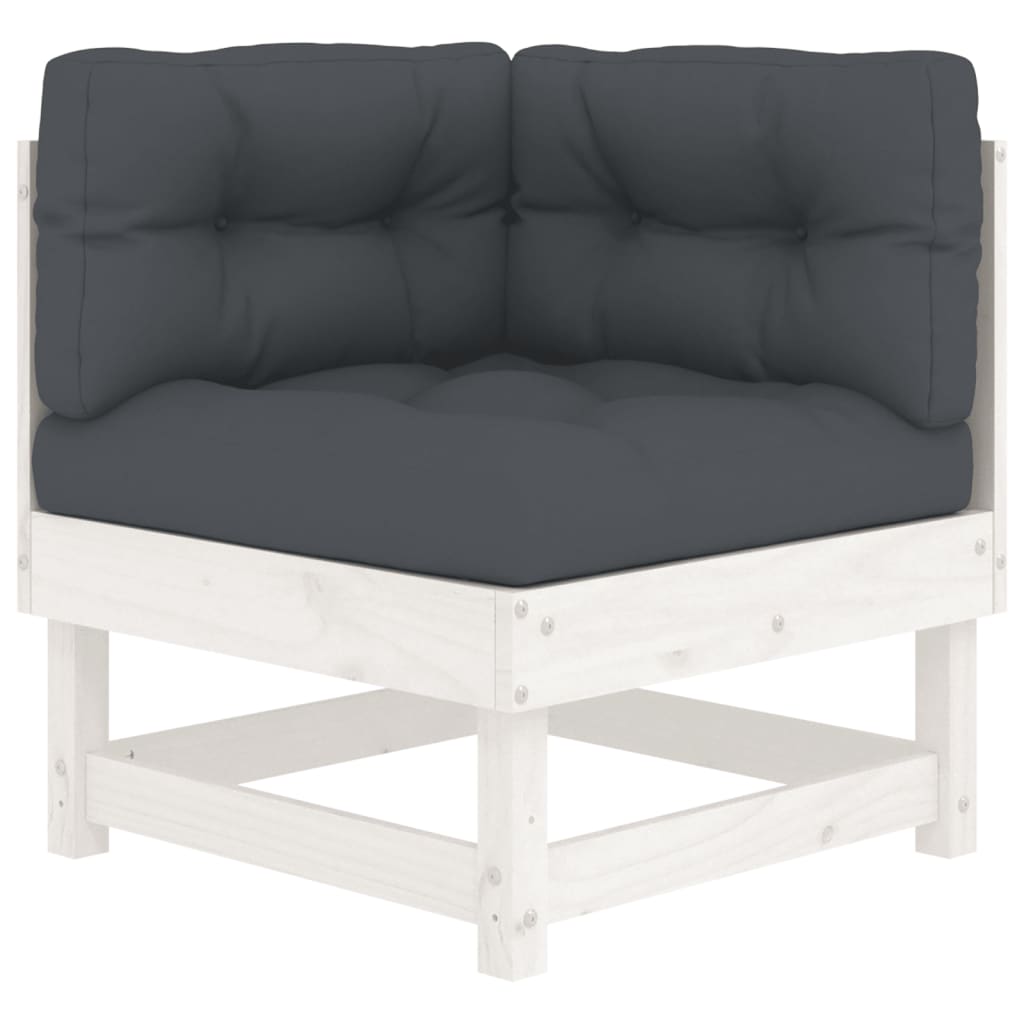 5 Piece Garden Lounge Set with Cushions White Solid Wood