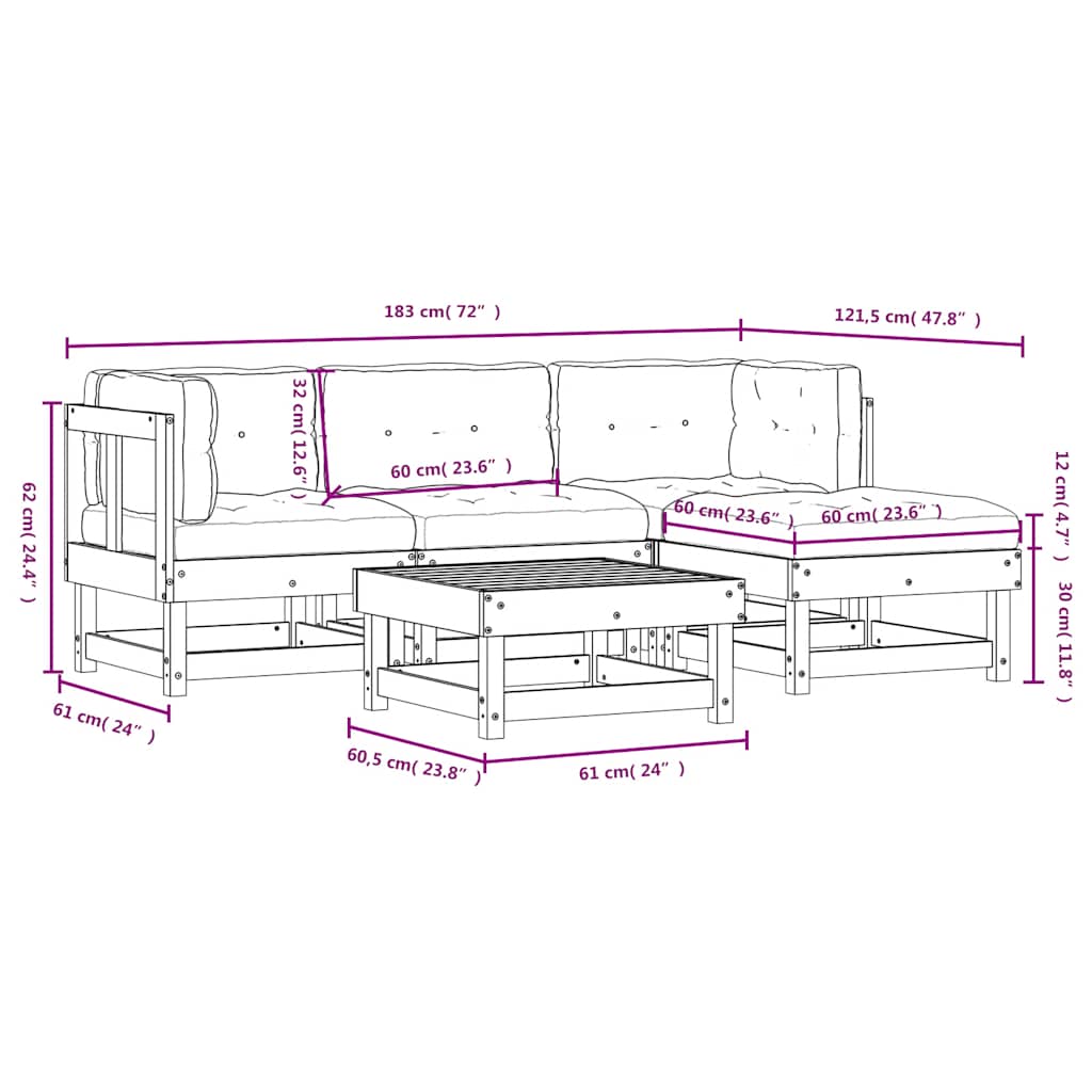 5 Piece Garden Lounge Set with Cushions Black Solid Wood