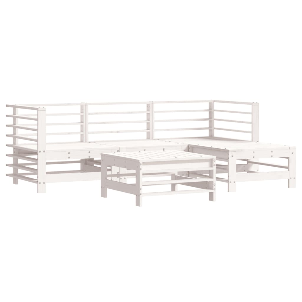 5 Piece Garden Lounge Set with Cushions White Solid Wood