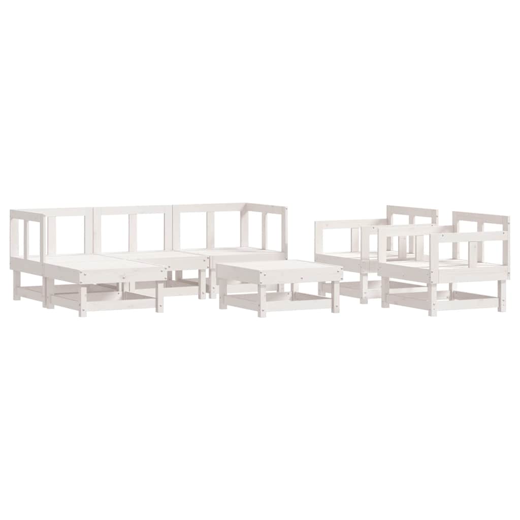 7 Piece Garden Lounge Set with Cushions White Solid Wood