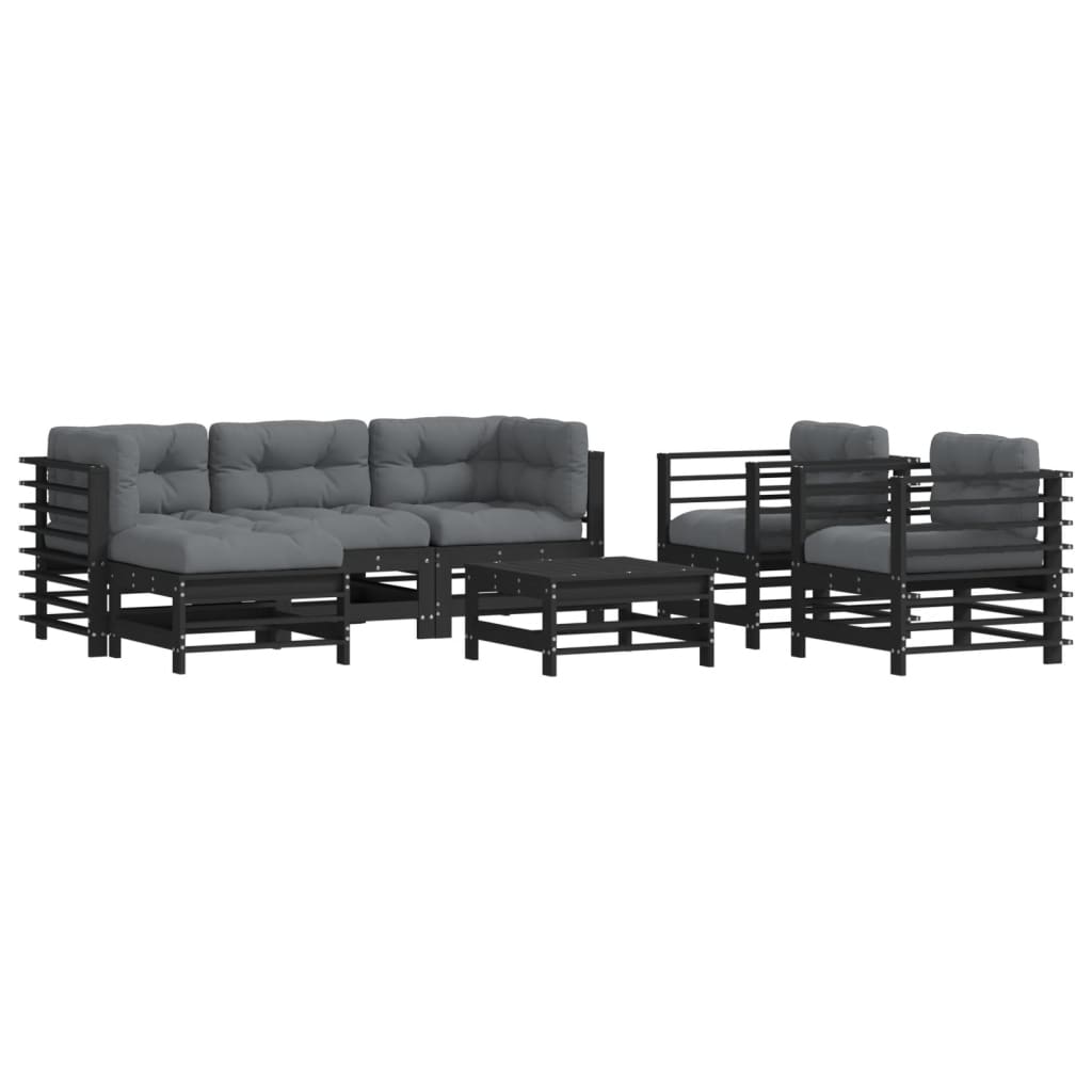 7 Piece Garden Lounge Set with Cushions Black Solid Wood