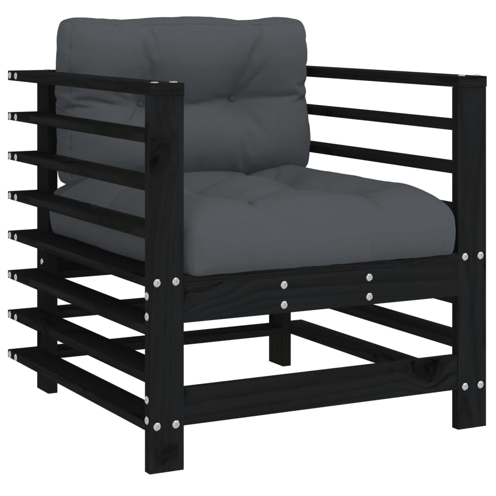 7 Piece Garden Lounge Set with Cushions Black Solid Wood