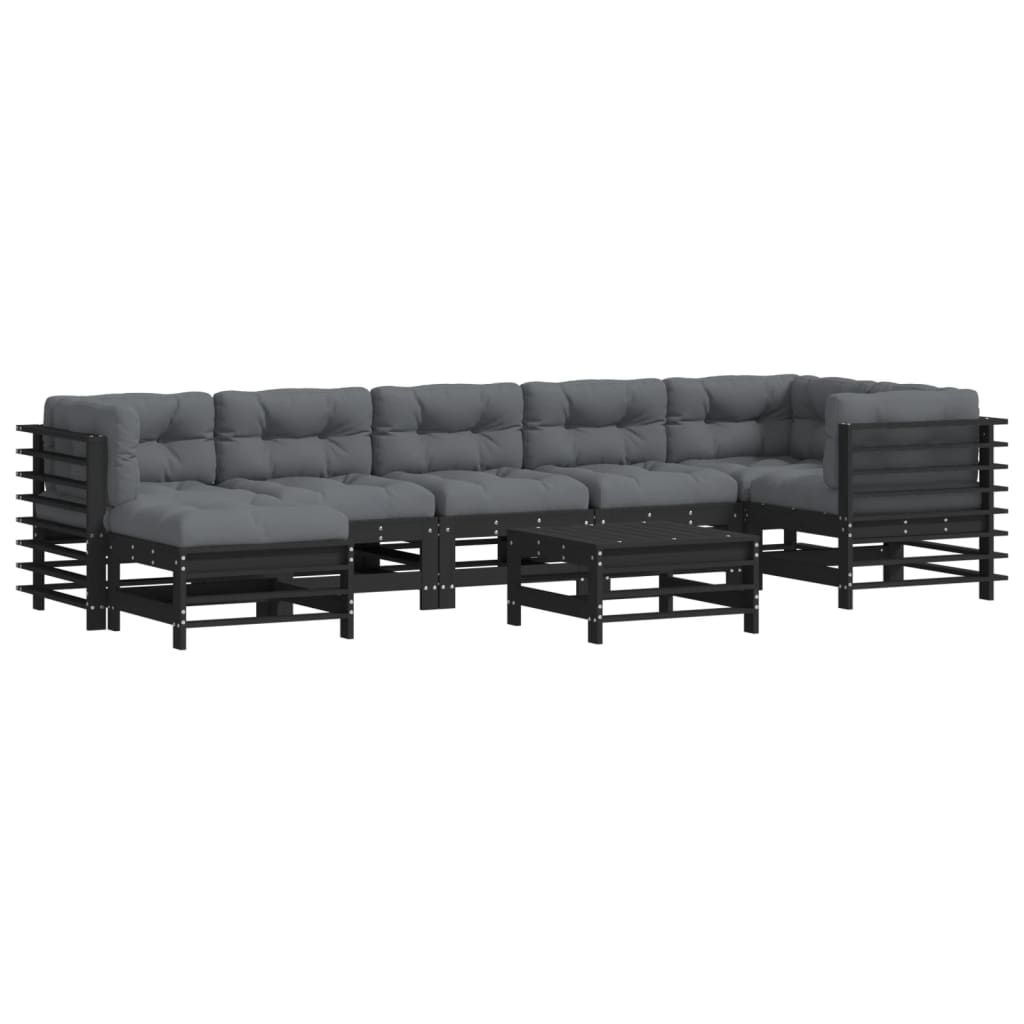 8 Piece Garden Lounge Set with Cushions Black Solid Wood