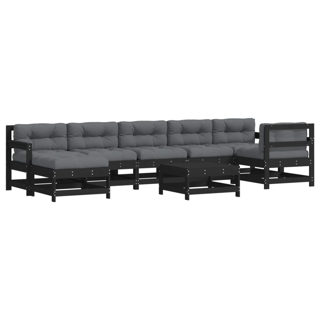 8 Piece Garden Lounge Set with Cushions Black Solid Wood