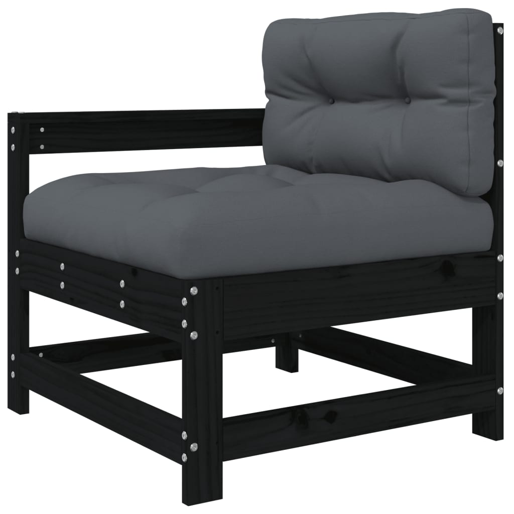 8 Piece Garden Lounge Set with Cushions Black Solid Wood