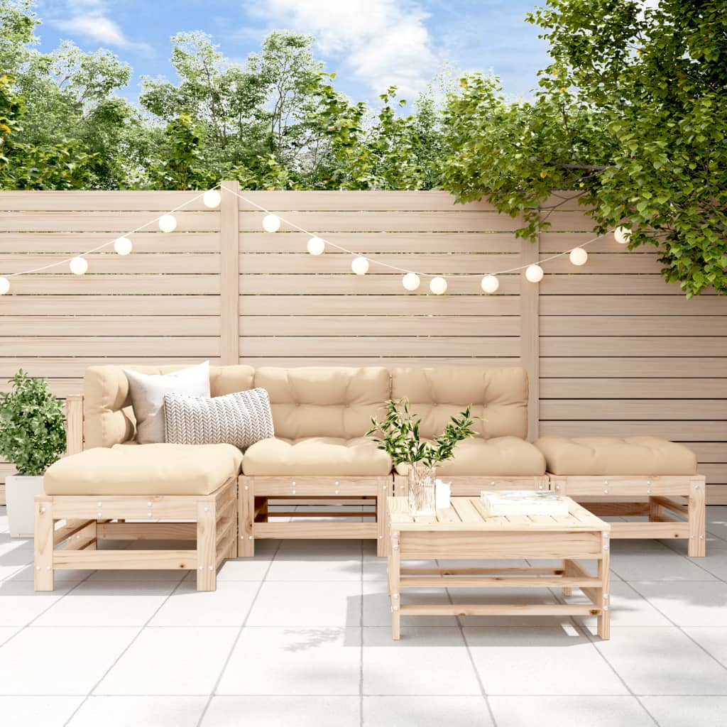 6 Piece Garden Lounge Set with Cushions Solid Wood