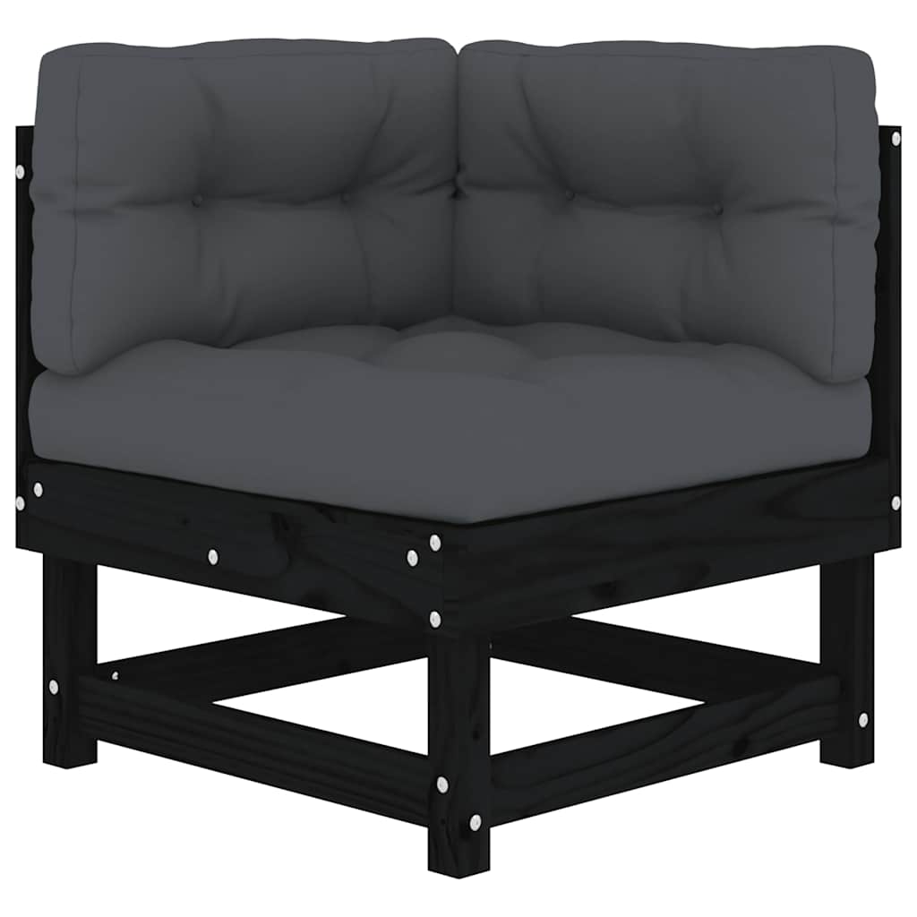 7 Piece Garden Lounge Set with Cushions Black Solid Wood