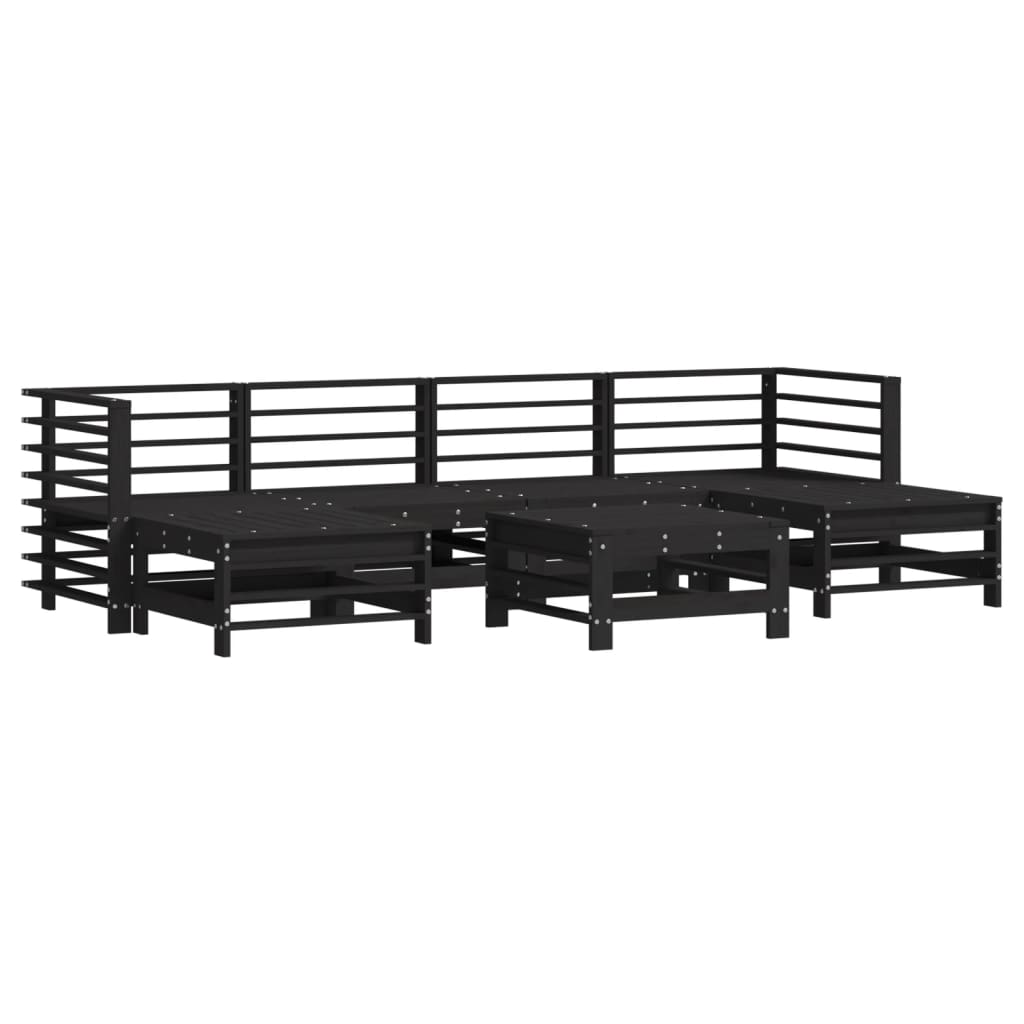 7 Piece Garden Lounge Set with Cushions Black Solid Wood