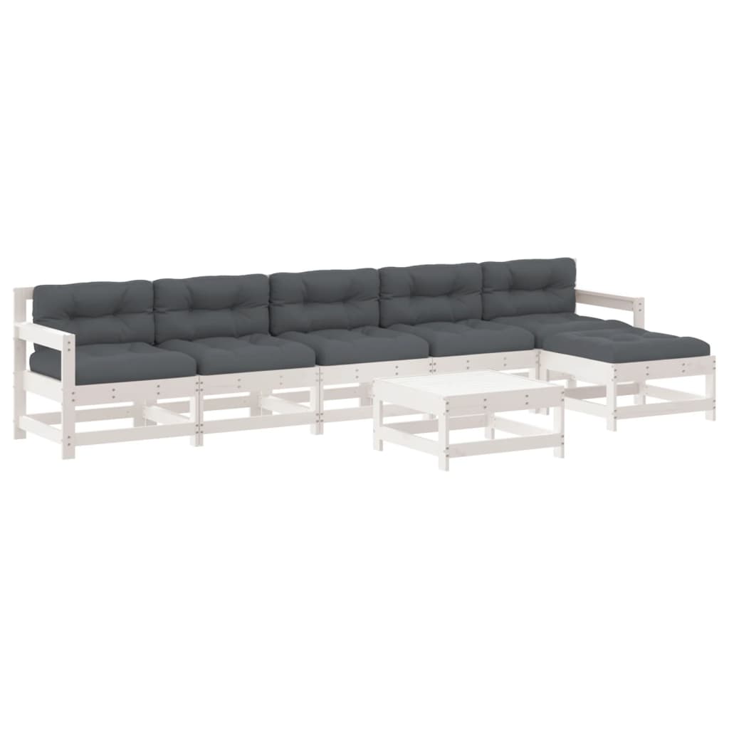 7 Piece Garden Lounge Set with Cushions White Solid Wood