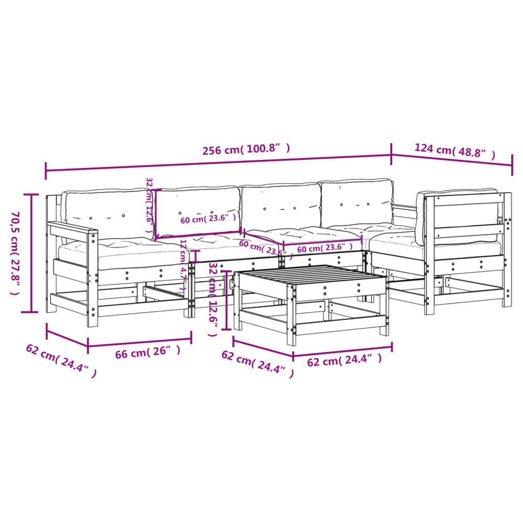 6 Piece Garden Lounge Set with Cushions Solid Wood