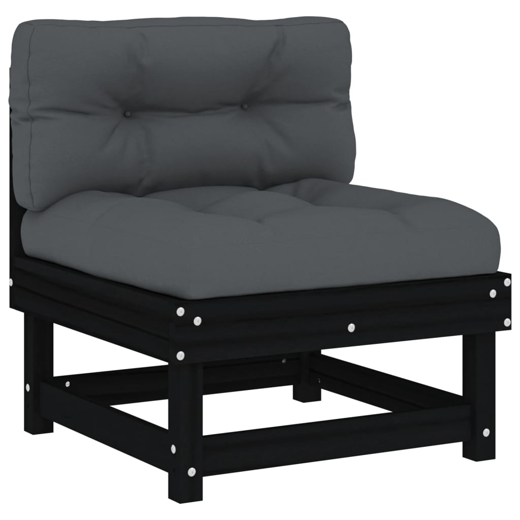 4 Piece Garden Lounge Set with Cushions Black Solid Wood