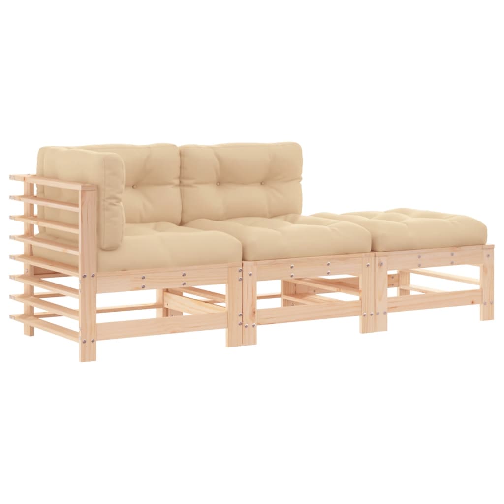 3 Piece Garden Lounge Set with Cushions Solid Wood