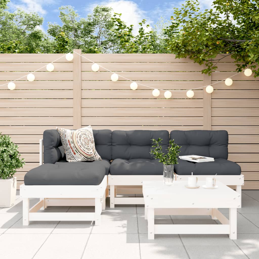 5 Piece Garden Lounge Set with Cushions White Solid Wood