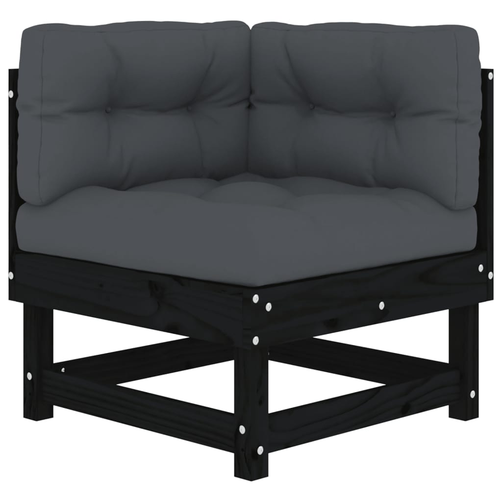 5 Piece Garden Lounge Set with Cushions Black Solid Wood