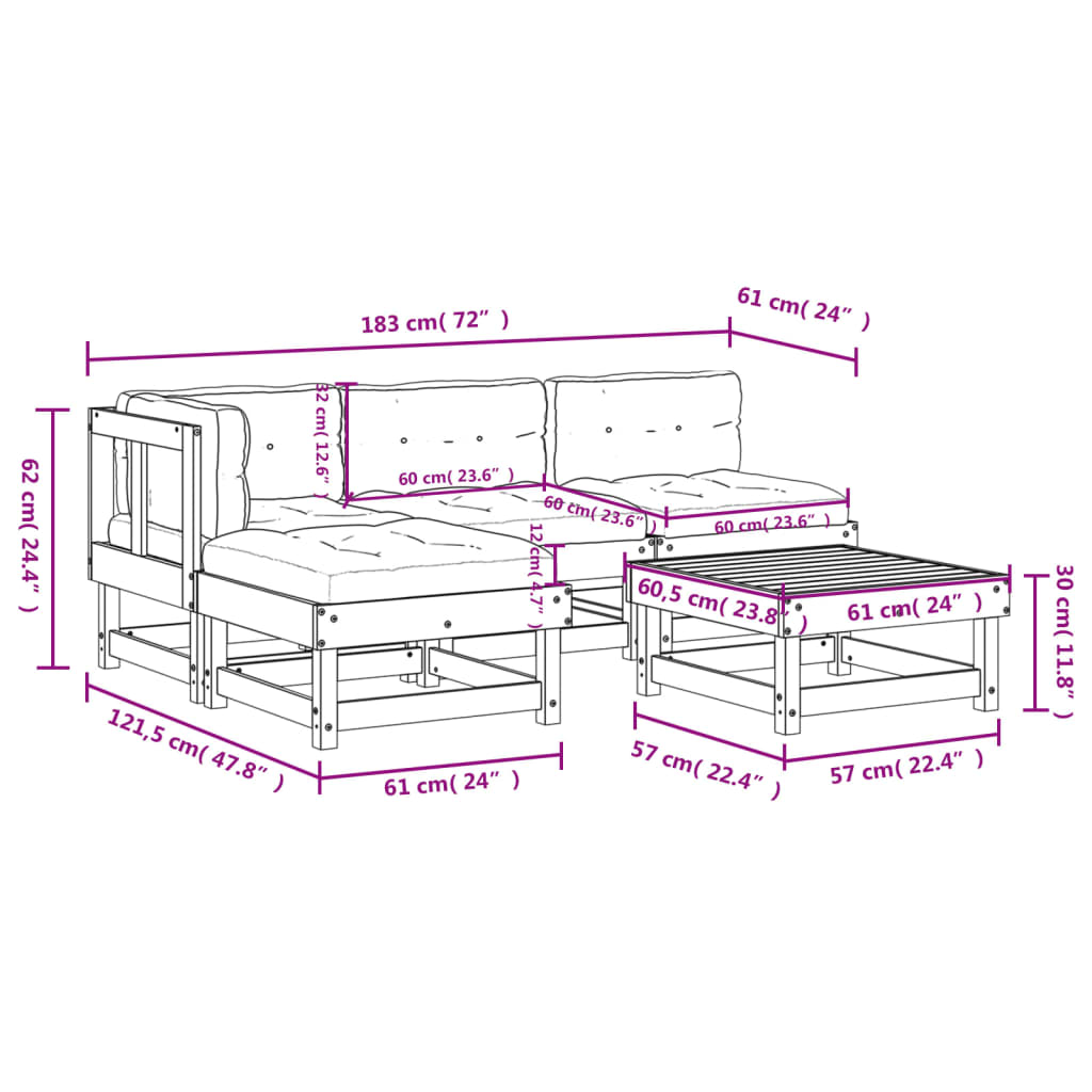 5 Piece Garden Lounge Set with Cushions Black Solid Wood