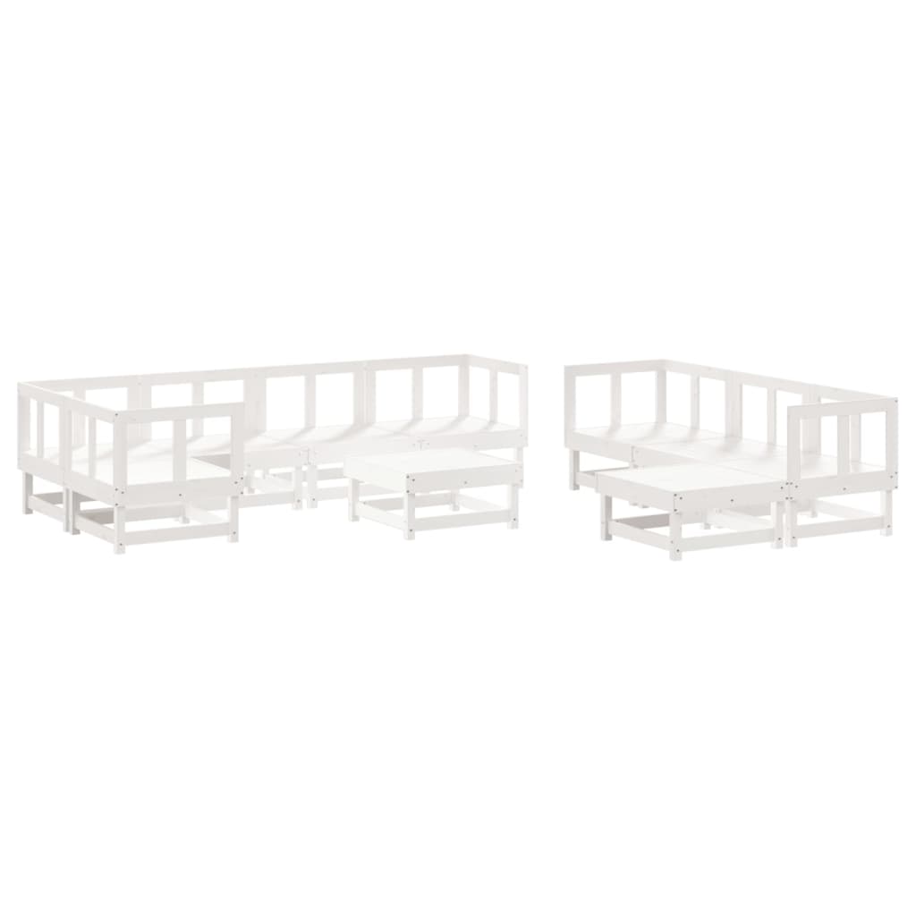 10 Piece Garden Lounge Set with Cushions White Solid Wood