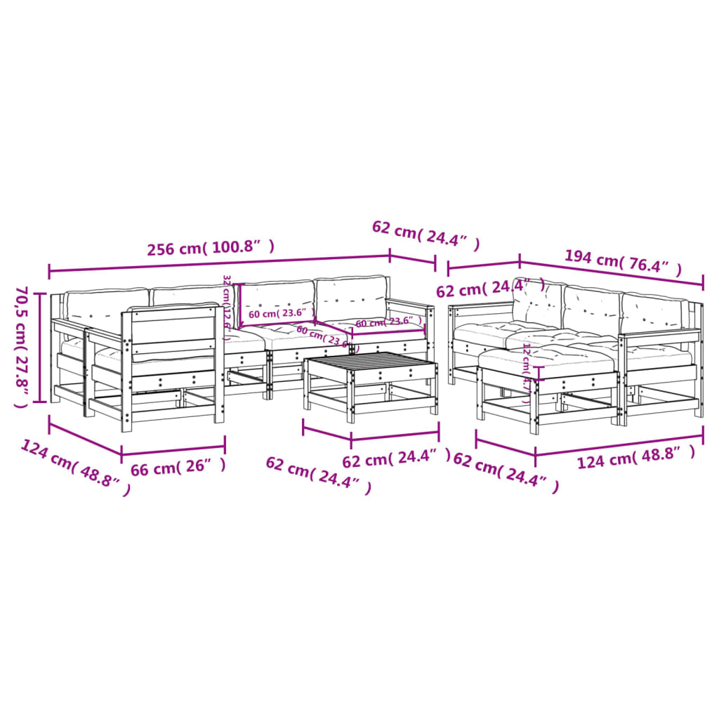 10 Piece Garden Lounge Set with Cushions White Solid Wood