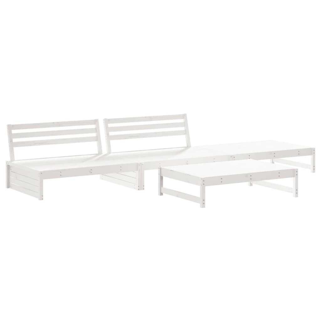 4 Piece Garden Lounge Set with Cushions White Solid Wood
